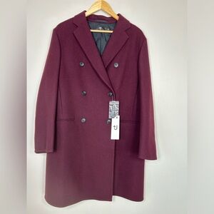 UNIQLO +J Jil Sander Double-Breasted Burgundy Wine Wool Blend Coat